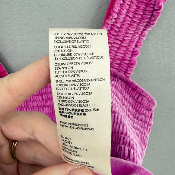 Anthropologie Bright Pink Velvet Peplum Smocked Ruffle Sleeve Tank Top Blouse - Picture 8 of 9